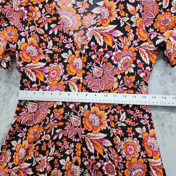 ZARA WOMAN Dress Size XS Floral V-Neck Short Ruffle Sleeve Button Front Tie Back - Picture 6 of 8